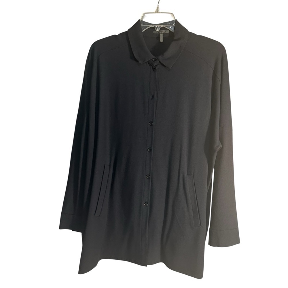 OSKA Black Viscose Button Down Shirt Dress Sz 0